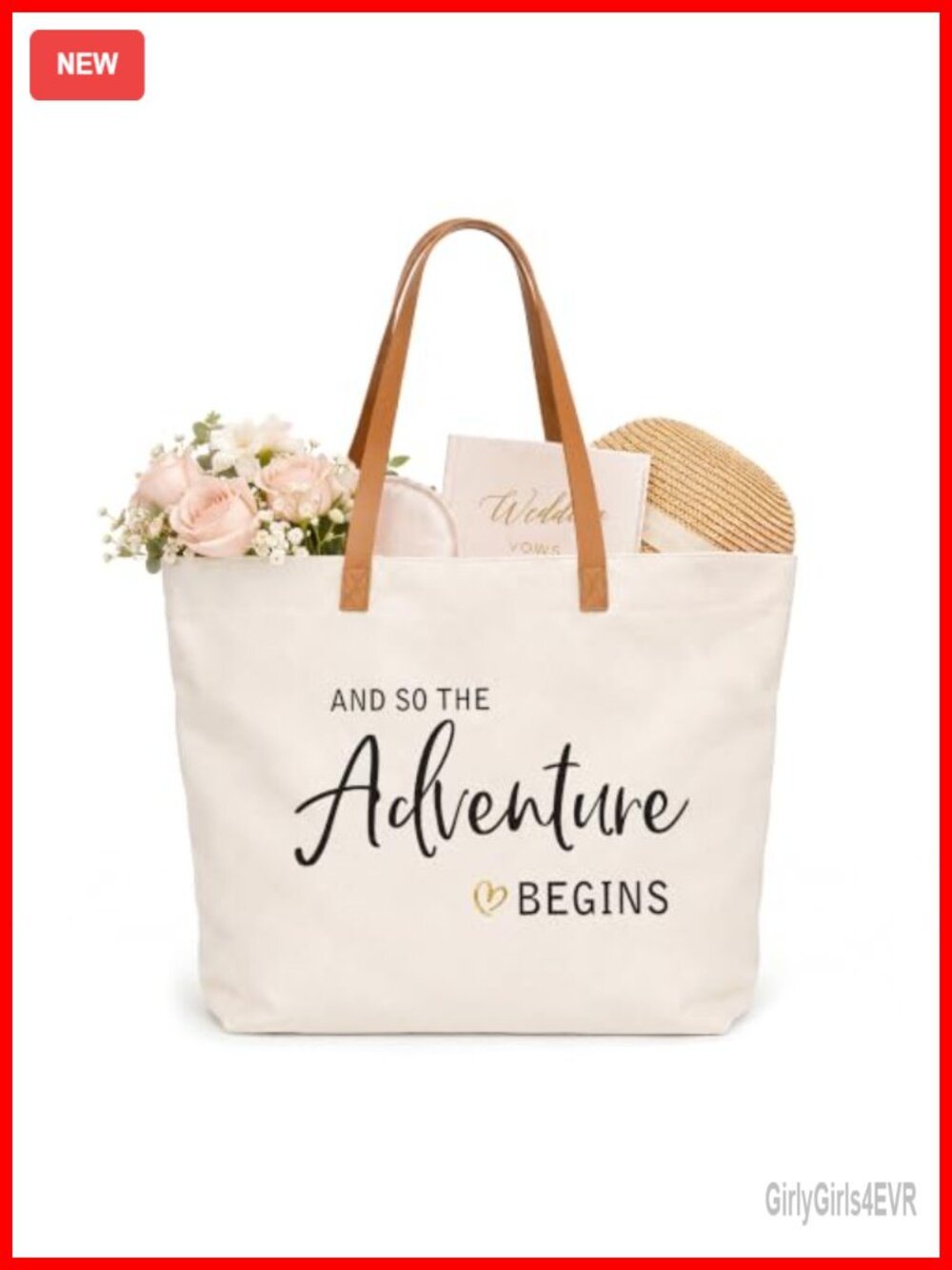 Canvas Tote Bag with Zipper and Pocket - So The Adventure Begins
